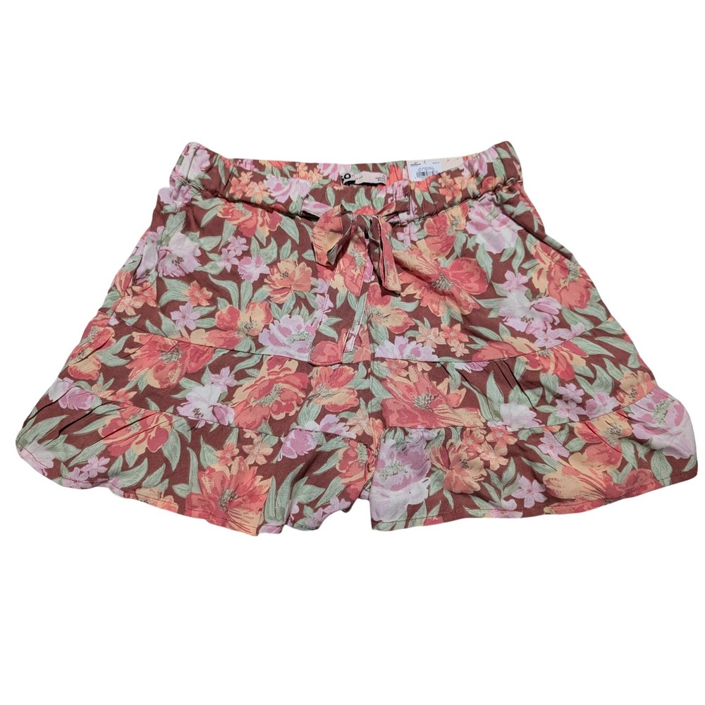 SO High Rise Ruffle Shorts Brown Coral Floral JG21X008RP Womens Size M NWT